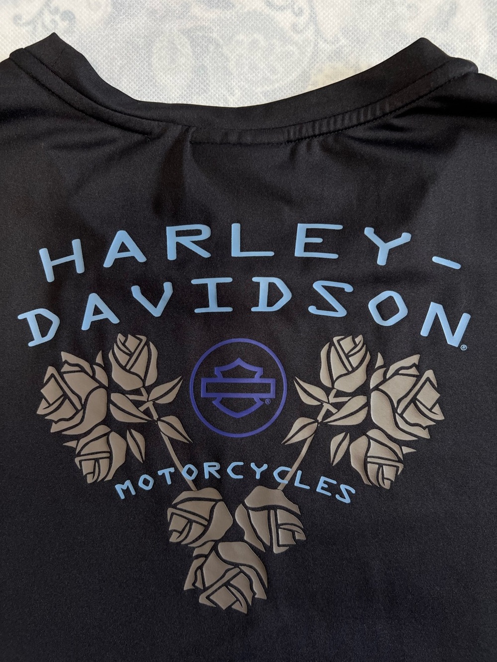 Harley Davidson Women XL Black Rose Mesh Performance Wicking Short Sleeve Shirt